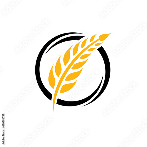 Simple wheat or grain flat logo template suitable for food icon, organic rice label, foodstuffs, bakery product symbol, agriculture and others