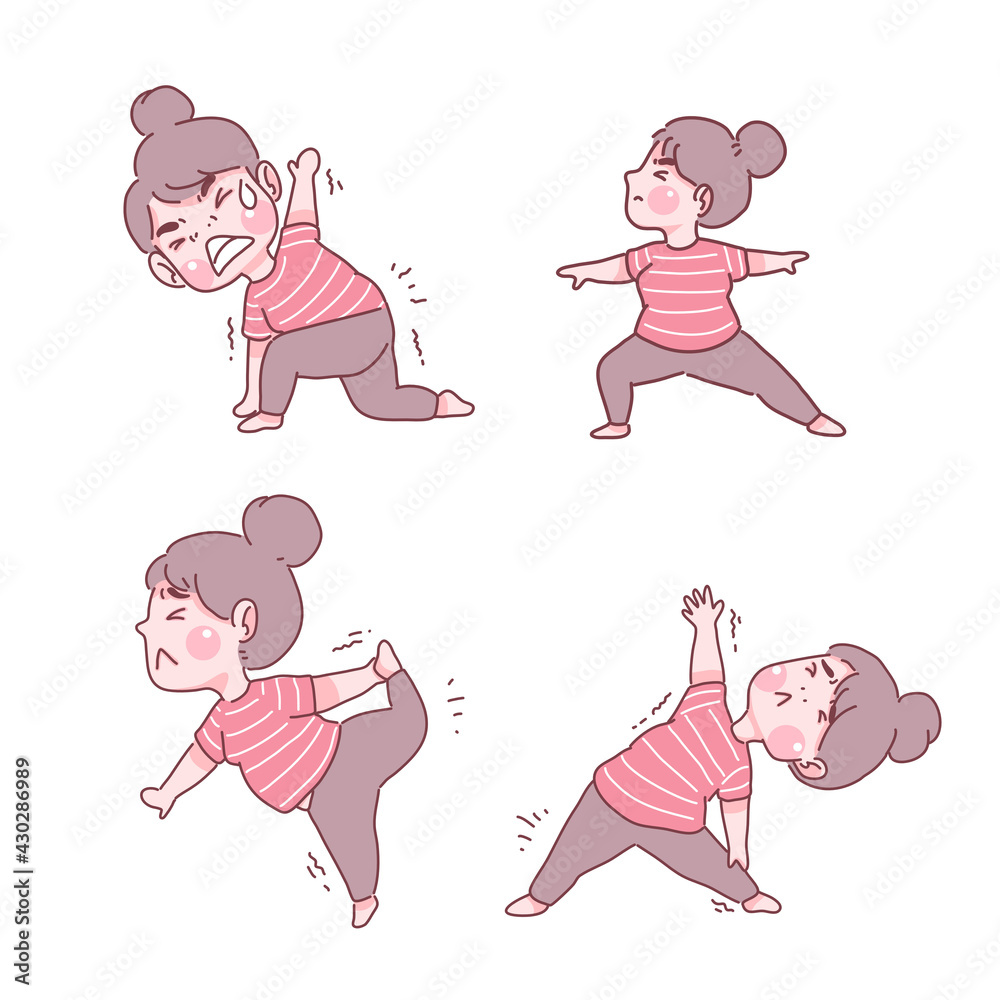 Funny girl yoga cartoon illustration collection design of vector. Funny girl yoga cartoon illustration collection design of vector.
