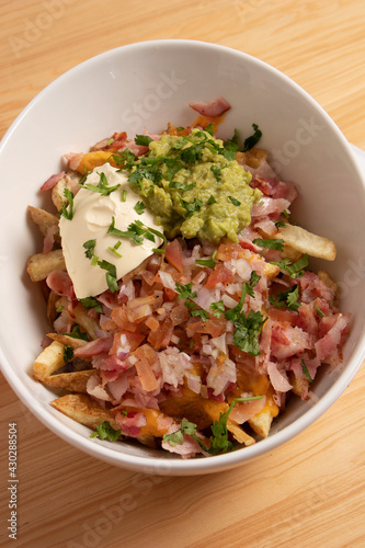 Ham and French Fries Salad with Buttermilk and Guacamole