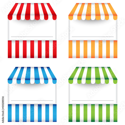 Vintage striped shopping pavilions. Vector illustration. Stock image. EPS 10.
