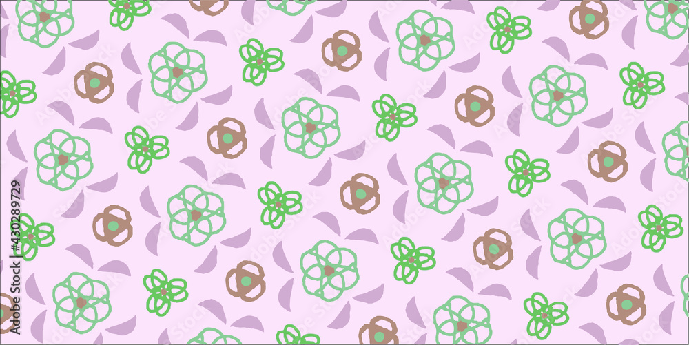 紫と緑のかわいいシームレスなパターンのベクターの背景イラスト
