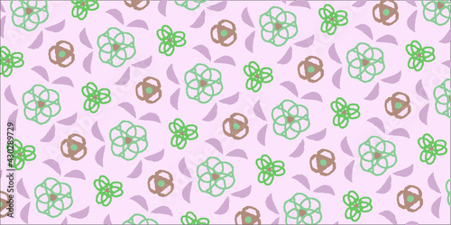 紫と緑のかわいいシームレスなパターンのベクターの背景イラスト
