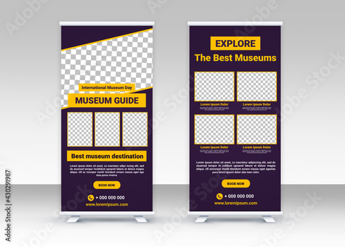 International Museum Day. Roll up banner. Standee banner design. Modern banner. Editable template.