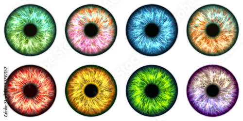 Closeup of colorful real human iris and pupil texture background.