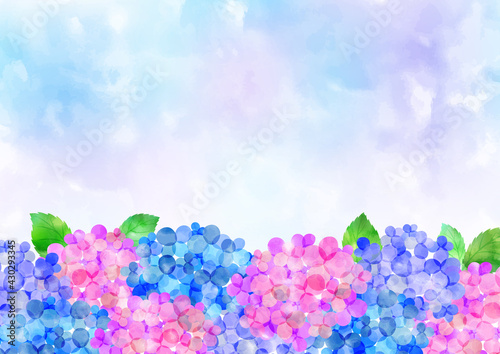水彩 梅雨の紫陽花 背景フレーム