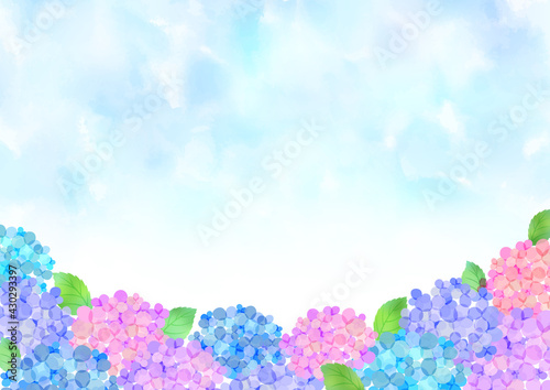 水彩 梅雨の紫陽花 背景フレーム © IWOZON