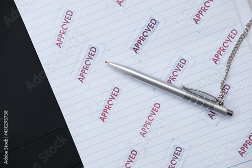 Wallpaper Mural Office supplies with paper on desk, business office supplies background Torontodigital.ca