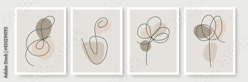 Gold bohemian moon line wall art vector set. Earth tone boho foliage line art drawing with abstract shape. Abstract Plant Art design for print, cover, wallpaper, Minimal and natural wall art.