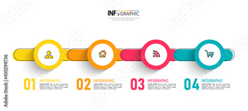 Timeline Infographics design template, linear concept with 4 steps
