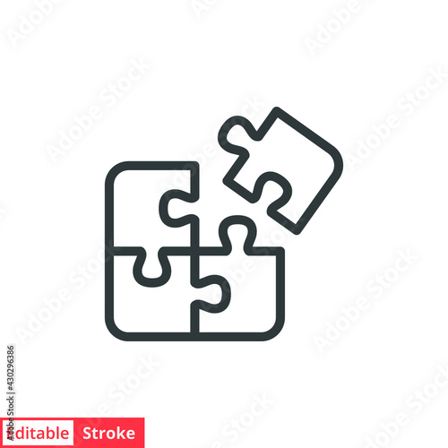 Puzzle line icon. Simple outline style. Jigsaw symbol, pictogram, single, piece, business, teamwork logo concept design. Vector illustration isolated on white background. Editable stroke EPS 10.