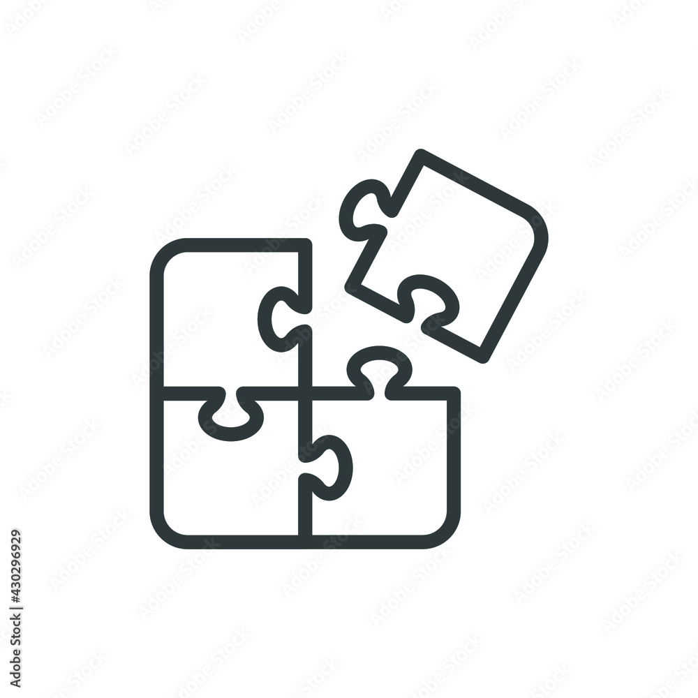 Puzzle line icon. Simple outline style. Jigsaw symbol, pictogram, single, piece, business, teamwork logo concept design. Vector illustration isolated on white background. EPS 10. Puzzle line icon. Simple outline style. Jigsaw symbol, pictogram, single, piece, business, teamwork logo concept design. Vector illustration isolated on white background. EPS 10.