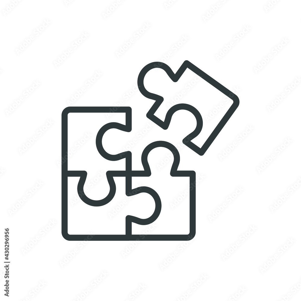 Puzzle line icon. Simple outline style. Jigsaw symbol, pictogram, single, piece, business, teamwork logo concept design. Vector illustration isolated on white background. EPS 10.