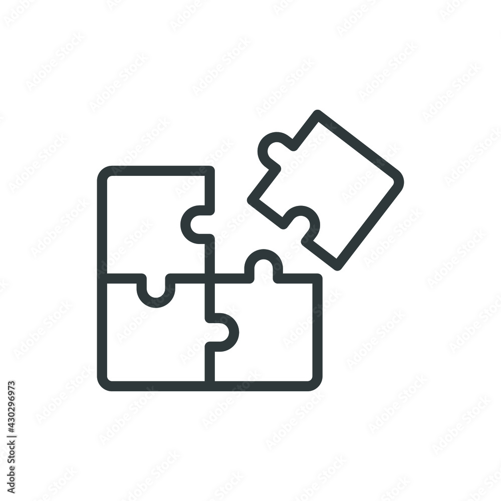 Puzzle line icon. Simple outline style. Jigsaw symbol, pictogram, single, piece, business, teamwork logo concept design. Vector illustration isolated on white background. EPS 10. Puzzle line icon. Simple outline style. Jigsaw symbol, pictogram, single, piece, business, teamwork logo concept design. Vector illustration isolated on white background. EPS 10.