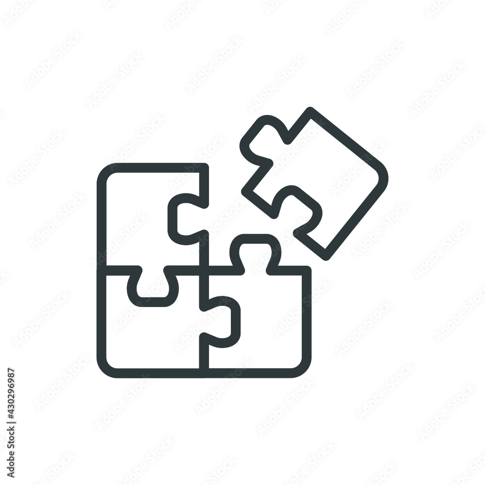 Puzzle line icon. Simple outline style. Jigsaw symbol, pictogram, single, piece, business, teamwork logo concept design. Vector illustration isolated on white background. EPS 10. Puzzle line icon. Simple outline style. Jigsaw symbol, pictogram, single, piece, business, teamwork logo concept design. Vector illustration isolated on white background. EPS 10.