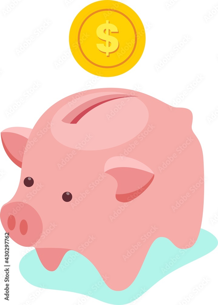 Piggy bank. Money box with falling gold coins. Piggy bank. Money box with falling gold coins.