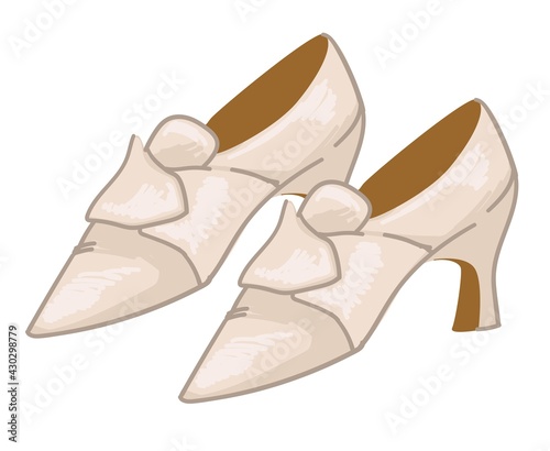 Vintage white leather shoes on high heels vector