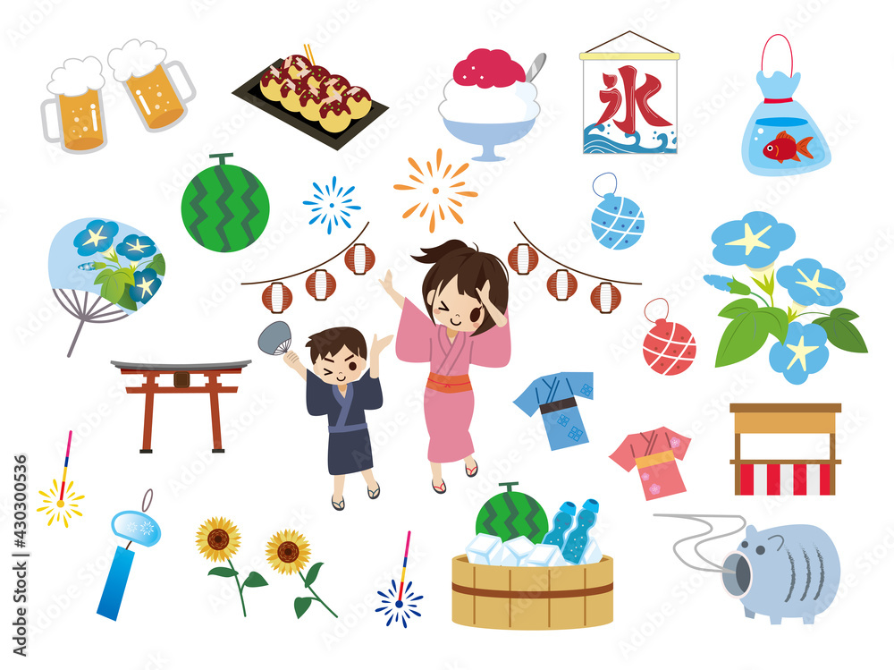 日本の夏祭りイラスト素材セット 日本の夏祭りイラスト素材セット