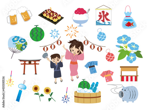 日本の夏祭りイラスト素材セット