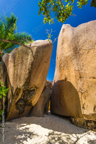 Rocks on famous Anse Source d'Argent on La Digue island, Seychelles