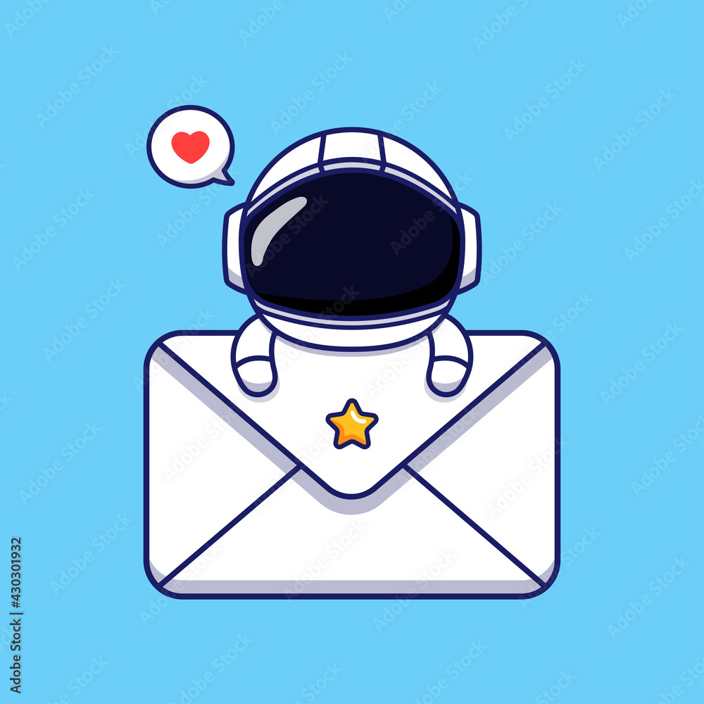 Cute astronaut hugging big envelope