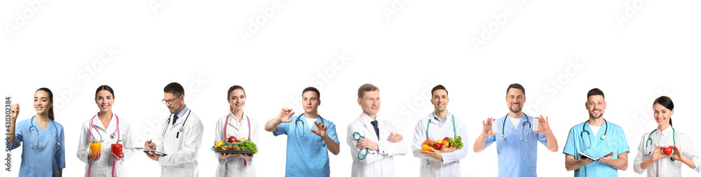 Group of doctors on white background