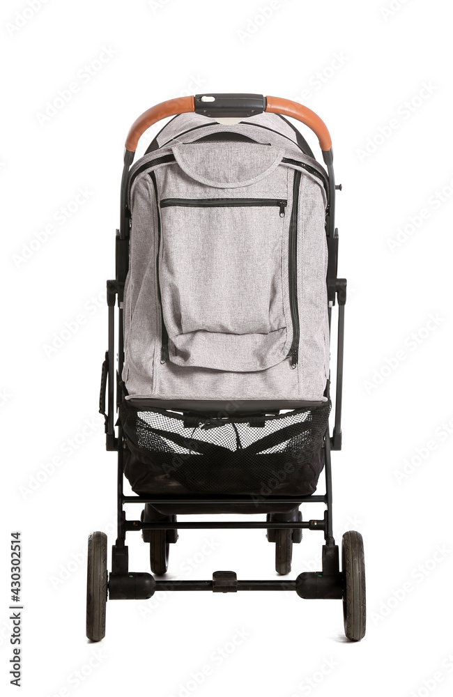 Modern baby stroller on white background Modern baby stroller on white background