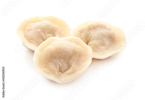 Tasty dumplings on white background