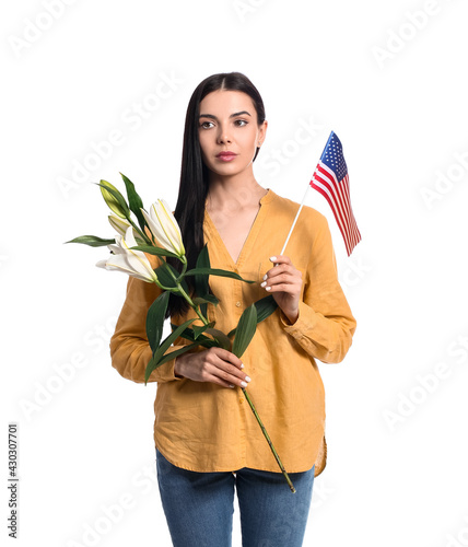 Young woman with USA flag a...