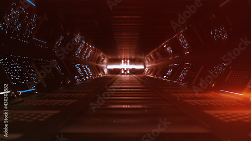 Fototapeta Naklejka Na Ścianę i Meble -  Red futuristic spaceship corridor 3D rendering