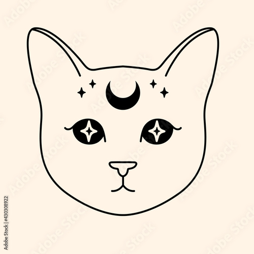 Mystical cat. Line art. Vector illustration.