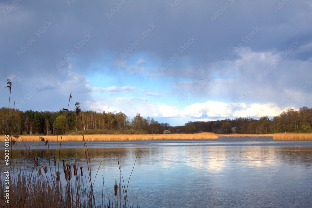 Fototapeta premium Jezioro z wyspą w oddali