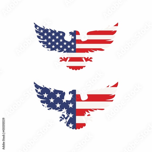 Fotografía Set of color illustrations of an eagle, flag on a white background