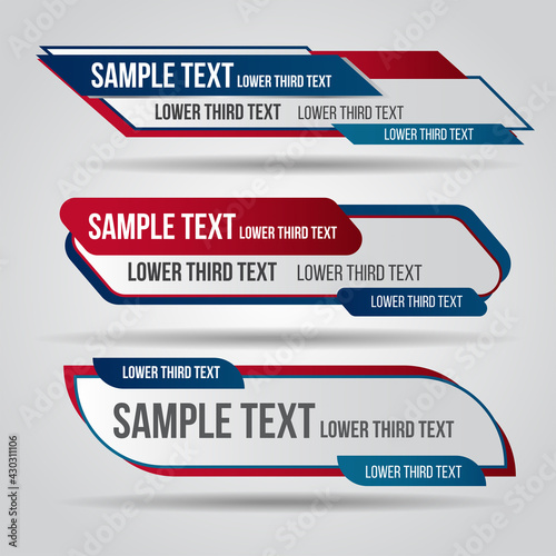 Lower third live red and blue design tv template modern contemporary. Set of banners bar screen broadcast show bar name. Collection of lower third for video editing on transparent background.