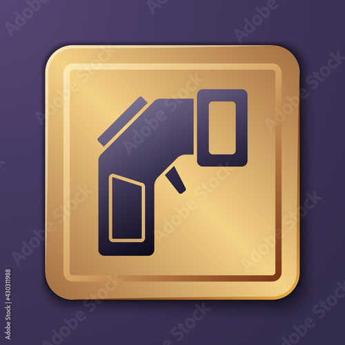 Purple Digital contactless thermometer with infrared light icon isolated on purple background. Gold square button. Vector
