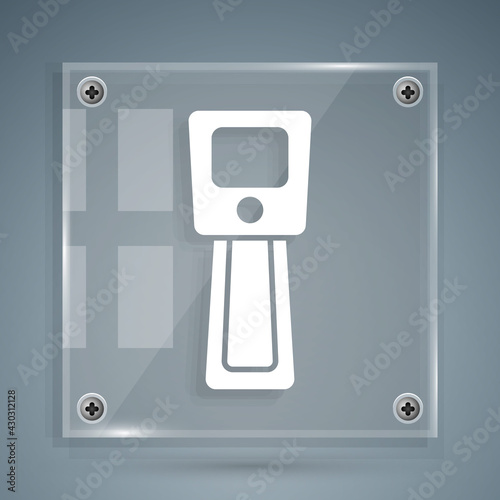 White Digital contactless thermometer with infrared light icon isolated on grey background. Square glass panels. Vector