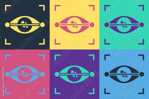 Pop art Eye scan icon isolated on color background. Scanning eye. Security check symbol. Cyber eye sign. Vector
