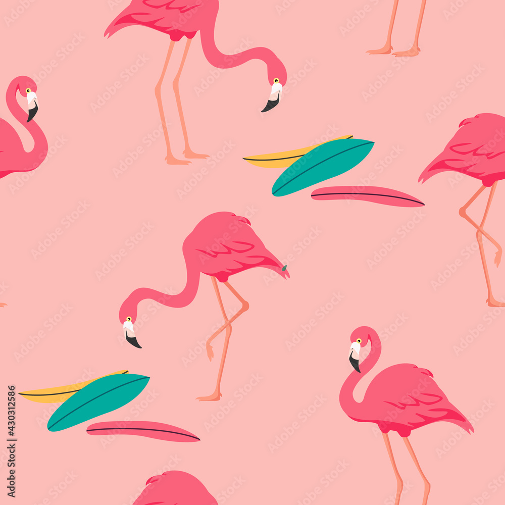 Naklejka premium Tropical seamless flamingo pattern