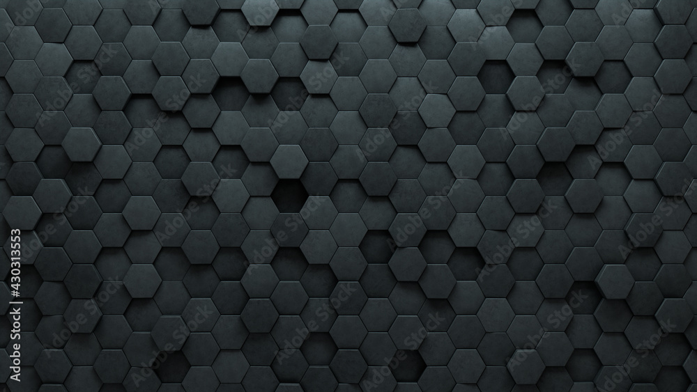 3D, Polished Wall background with tiles. Hexagonal, tile Wallpaper with