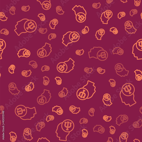 Brown line Psychology icon isolated seamless pattern on red background. Psi symbol. Mental health concept, psychoanalysis analysis and psychotherapy. Vector