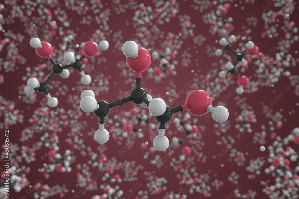 Polypropylene glycol molecule, ball-and-stick molecular model. Chemical 3d rendering Polypropylene glycol molecule, ball-and-stick molecular model. Chemical 3d rendering