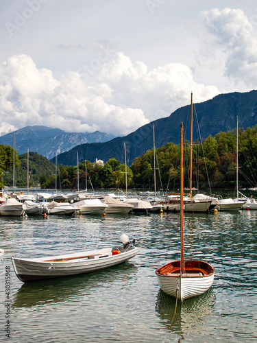 Boats on the blue water of Lake Como