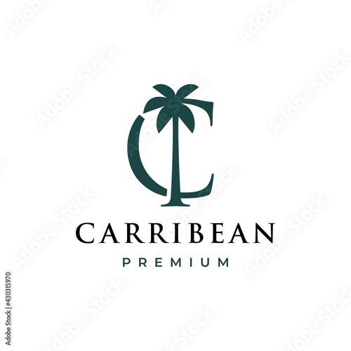 palm tree c letter mark logo vector icon illustration