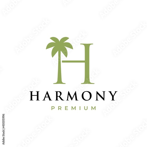 palm tree h letter mark logo vector icon illustration