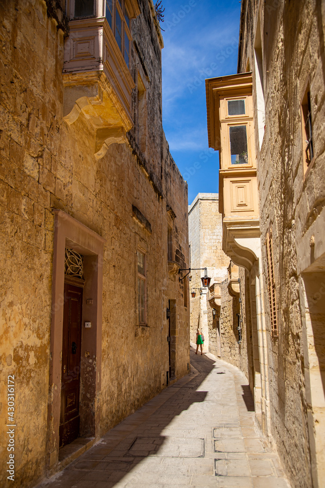 Long alleyways in the city of Mdina in Malta