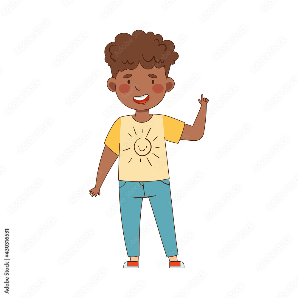 African American Emoji Boy Showing His Index Finger Vector Illustration