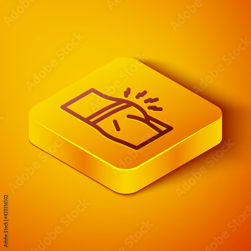 Isometric line Abdominal bloating icon isolated on orange background. Constipation or diarrhea. Yellow square button. Vector