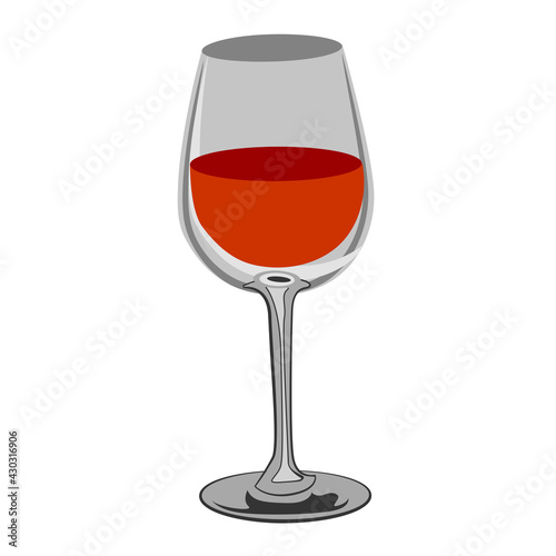 A glass of red wine. Vector stock illustration. Color. Isolated on a white background. For menus, design of cafes, bars and restaurants, postcards.