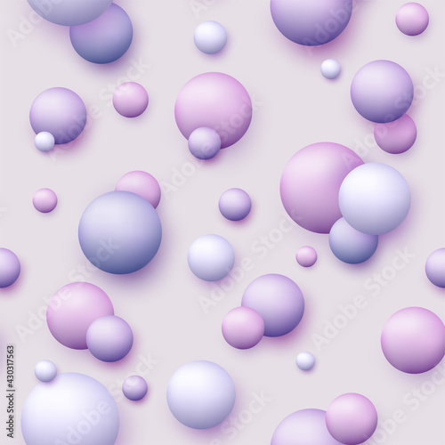 3D Kugeln Tapete - Fototapete Vector dynamic background with colorful realistic 3d balls. Round sphere in pearls pastel colors on backdrop. Powder balls, foundation, powder, blush, meteorites.