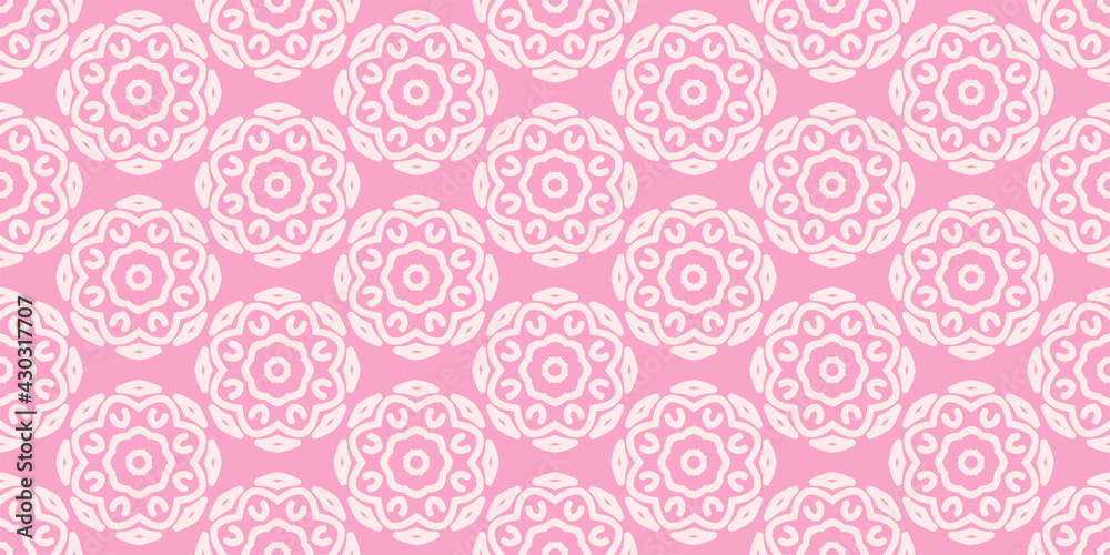 Seamless pattern, texture. Background pattern with geometric ornament on a pink background, wallpaper. Vector image