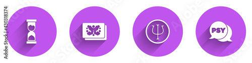 Set Old hourglass, Rorschach test, Psychology, Psi and icon with long shadow. Vector